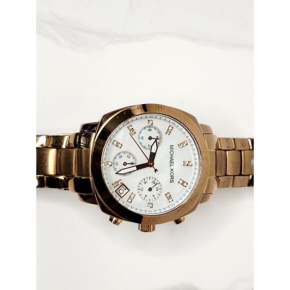 Michael Kors Rose Gold MOP Dial Crystal Chronograph Watch MK5336 New Battery main image 11